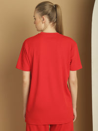 Vimal Jonney Solid Red Round Neck Polyester Lycra Half sleeves Tshirt For Women