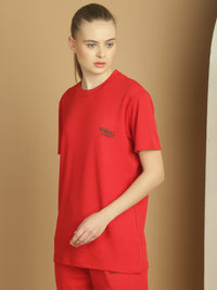 Vimal Jonney Solid Red Round Neck Polyester Lycra Half sleeves Tshirt For Women