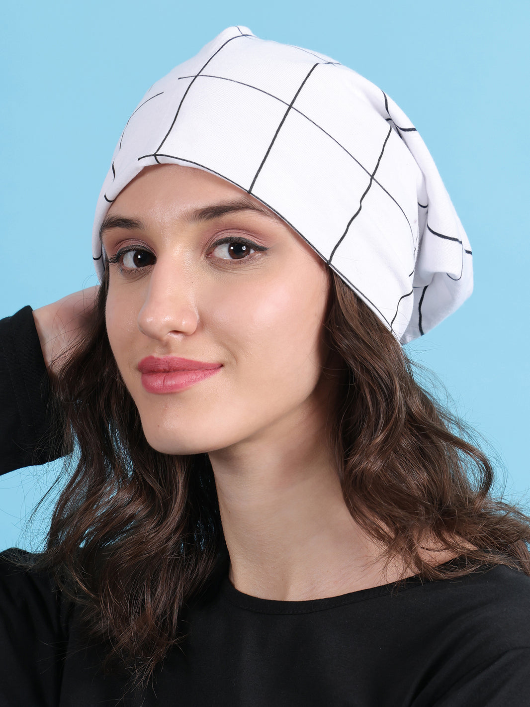 Vimal Jonney check printed white cap for Women