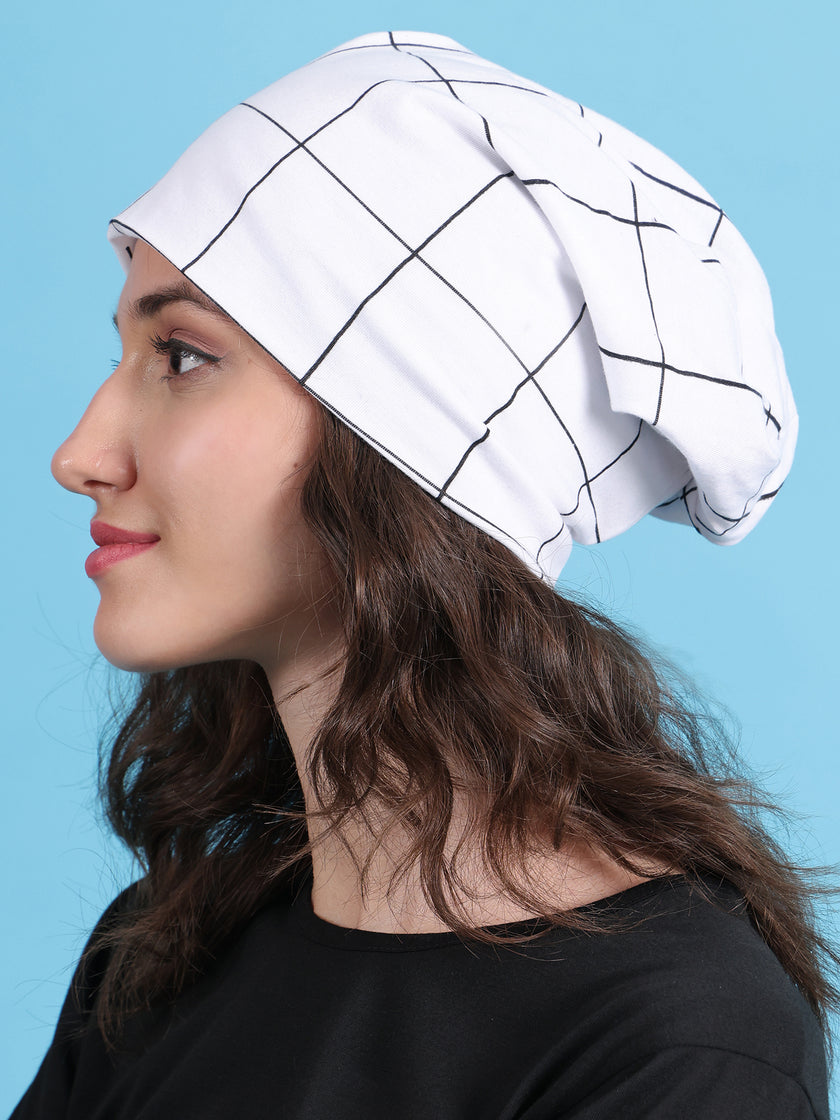 Vimal Jonney check printed white cap for Women