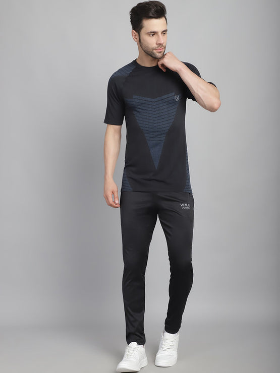 Vimal Jonney Solid  Black  Polyester Lycra Half sleeves Co-ord Set Tracksuit For Men