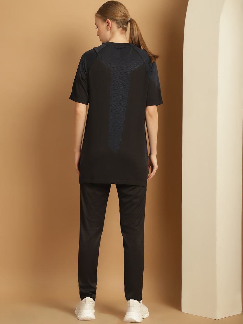 Vimal Jonney Solid  Black  Polyester Lycra Half sleeves Co-ord Set Trackuit For Women