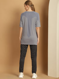 Vimal Jonney Solid  Grey  Polyester Lycra Half sleeves Co-ord Set Trackuit For Women
