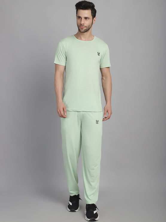 Vimal Jonney Light Green Cotton Solid Co-ord Set Tracksuit For Men(Zip On 1 Side Pocket)