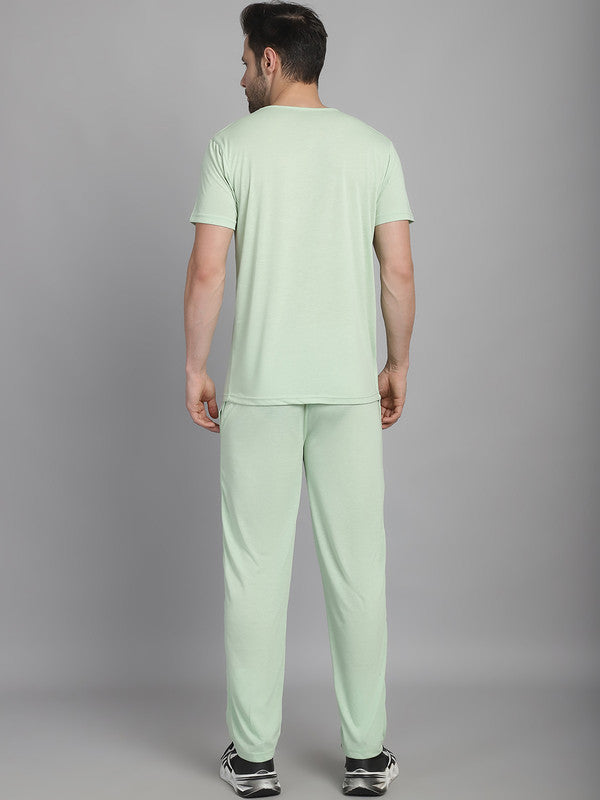 Vimal Jonney Light Green Cotton Solid Co-ord Set Tracksuit For Men(Zip On 1 Side Pocket)