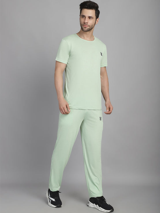 Vimal Jonney Light Green Cotton Solid Co-ord Set Tracksuit For Men(Zip On 1 Side Pocket)