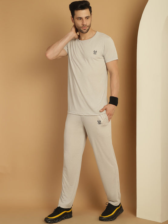 Vimal Jonney Light Grey Cotton Solid Co-ord Set Tracksuit For Men(Zip On 1 Side Pocket)