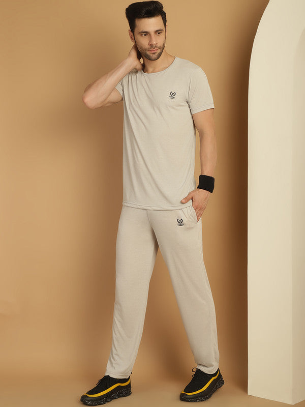 Vimal Jonney Light Grey Cotton Solid Co-ord Set Tracksuit For Men(Zip On 1 Side Pocket)