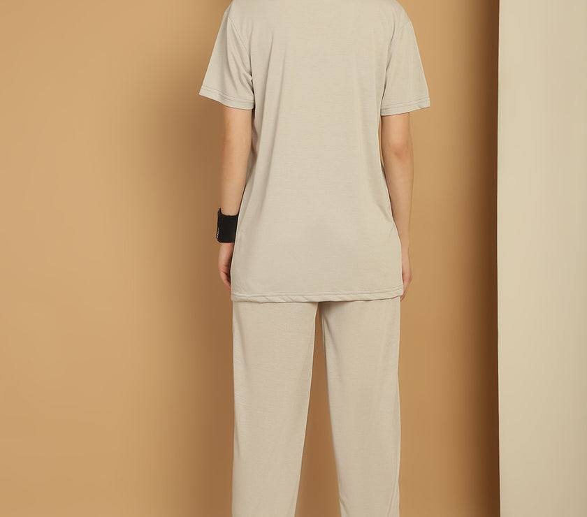 Vimal Jonney Light Grey Cotton Solid Co-ord Set Tracksuit For Women