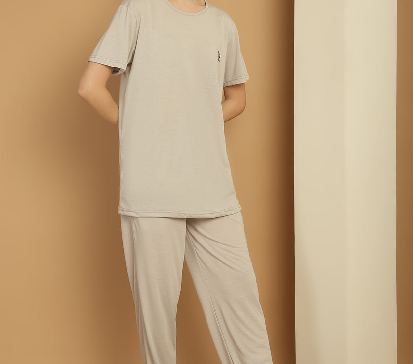 Vimal Jonney Light Grey Cotton Solid Co-ord Set Tracksuit For Women