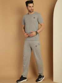 Vimal Jonney Grey Melange Cotton Solid Co-ord Set Tracksuit For Men(Zip On 1 Side Pocket)