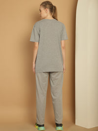 Vimal Jonney Grey Melange Cotton Solid Co-ord Set Tracksuit For Women