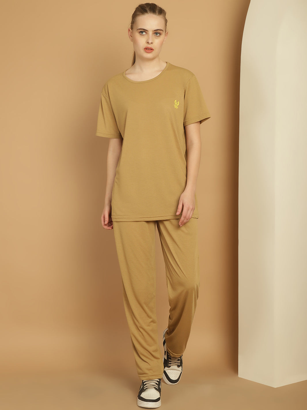 Vimal Jonney Mud Cotton Solid Co-ord Set Tracksuit For Women