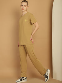 Vimal Jonney Mud Cotton Solid Co-ord Set Tracksuit For Women