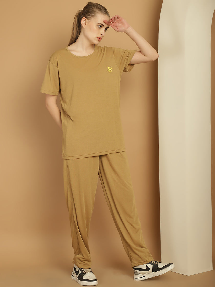 Vimal Jonney Mud Cotton Solid Co-ord Set Tracksuit For Women