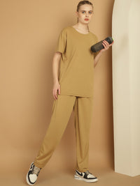 Vimal Jonney Mud Cotton Solid Co-ord Set Tracksuit For Women