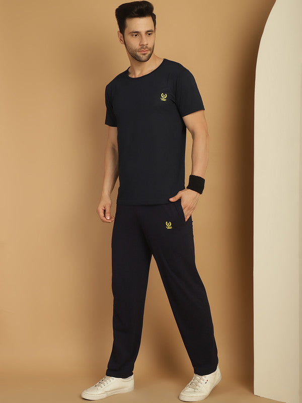 Vimal Jonney Navy Blue Cotton Solid Co-ord Set Tracksuit For Men(Zip On 1 Side Pocket)