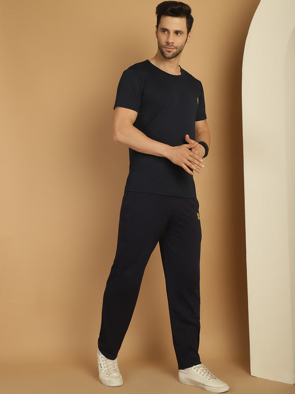 Vimal Jonney Navy Blue Cotton Solid Co-ord Set Tracksuit For Men(Zip On 1 Side Pocket)