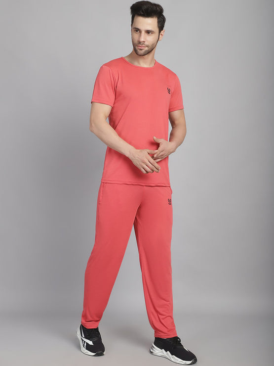 Vimal Jonney Pink Cotton Solid Co-ord Set Tracksuit For Men(Zip On 1 Side Pocket)