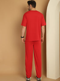 Vimal Jonney Red Cotton Solid Co-ord Set Tracksuit For Men(Zip On 1 Side Pocket)