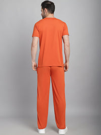 Vimal Jonney Rust Cotton Solid Co-ord Set Tracksuit For Men(Zip On 1 Side Pocket)