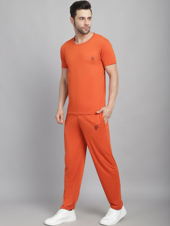 Vimal Jonney Rust Cotton Solid Co-ord Set Tracksuit For Men(Zip On 1 Side Pocket)