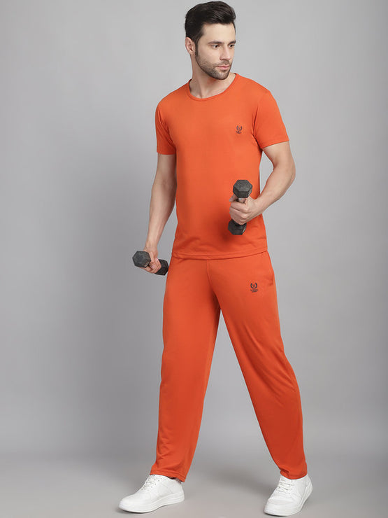 Vimal Jonney Rust Cotton Solid Co-ord Set Tracksuit For Men(Zip On 1 Side Pocket)