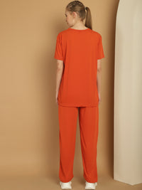 Vimal Jonney Rust Cotton Solid Co-ord Set Tracksuit For Women