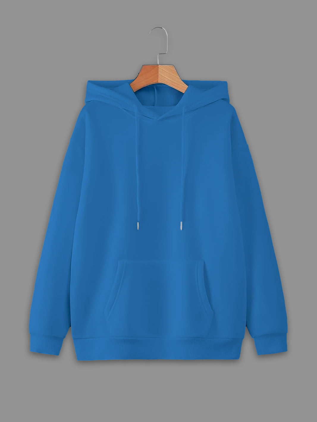 Vimal Jonney Blue Solid Hooded Cotton Fleece Sweatshirt for Men