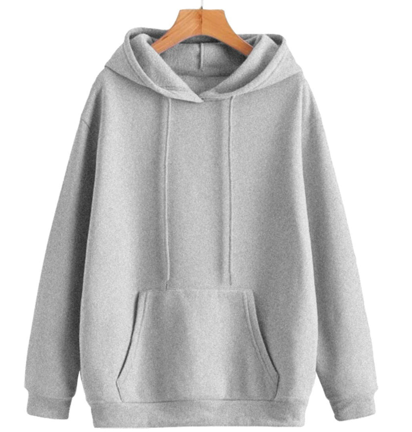 Vimal Jonney Grey Melange Solid Hooded Cotton Fleece Sweatshirt for Women