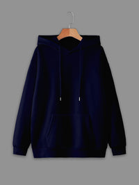 Vimal Jonney Navy Blue Solid Hooded Cotton Fleece Sweatshirt for Men