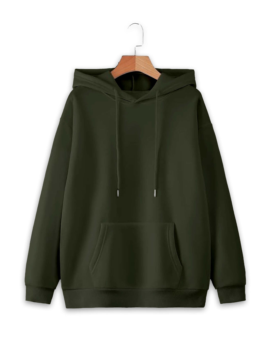 Vimal Jonney Olive Solid Hooded Cotton Fleece Sweatshirt for Women