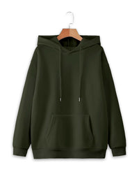 Vimal Jonney Olive Solid Hooded Cotton Fleece Sweatshirt for Women