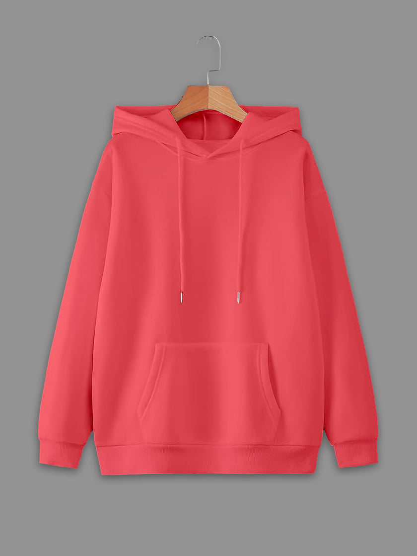 Vimal Jonney Pink Solid Hooded Cotton Fleece Sweatshirt for Women