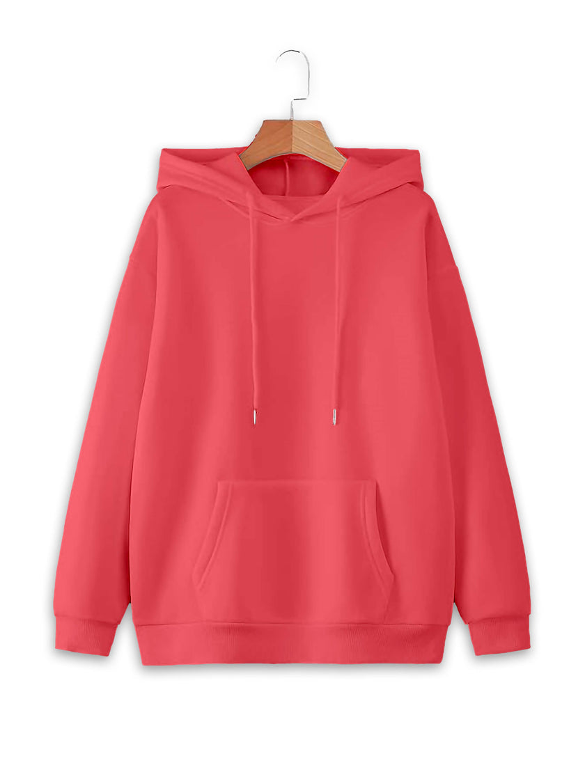 Vimal Jonney Pink Solid Hooded Cotton Fleece Sweatshirt for Women