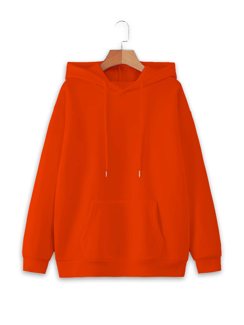 Vimal Jonney Rust Solid Hooded Cotton Fleece Sweatshirt for Women