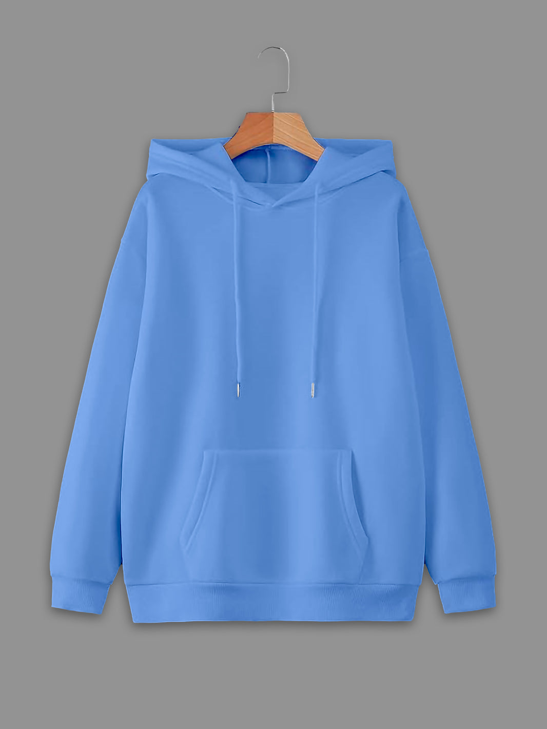 Vimal Jonney Sky Blue Solid Hooded Cotton Fleece Sweatshirt for Men