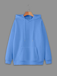 Vimal Jonney Sky Blue Solid Hooded Cotton Fleece Sweatshirt for Women