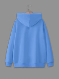 Vimal Jonney Sky Blue Solid Hooded Cotton Fleece Sweatshirt for Women