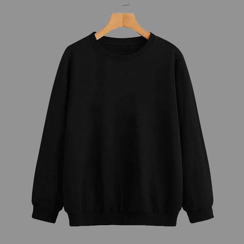 Vimal Jonney Black Solid Round Neck Cotton Fleece Sweatshirt for Men