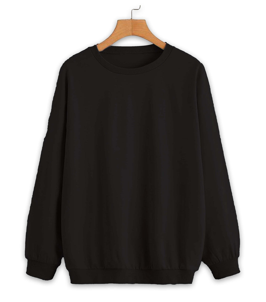 Vimal Jonney Black Solid Round Neck Cotton Fleece Sweatshirt for Women