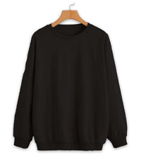 Vimal Jonney Black Solid Round Neck Cotton Fleece Sweatshirt for Women