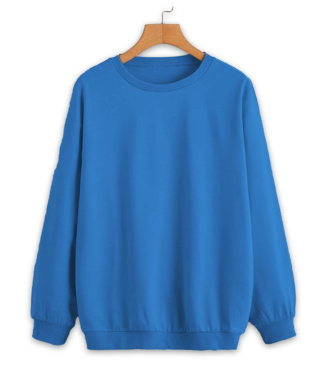 Vimal Jonney Blue Solid Round Neck Cotton Fleece Sweatshirt for Women