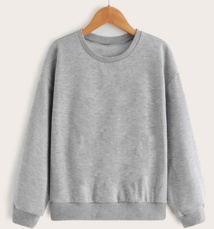 Vimal Jonney Grey Melange Solid Round Neck Cotton Fleece Sweatshirt for Men