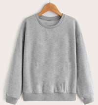 Vimal Jonney Grey Melange Solid Round Neck Cotton Fleece Sweatshirt for Women