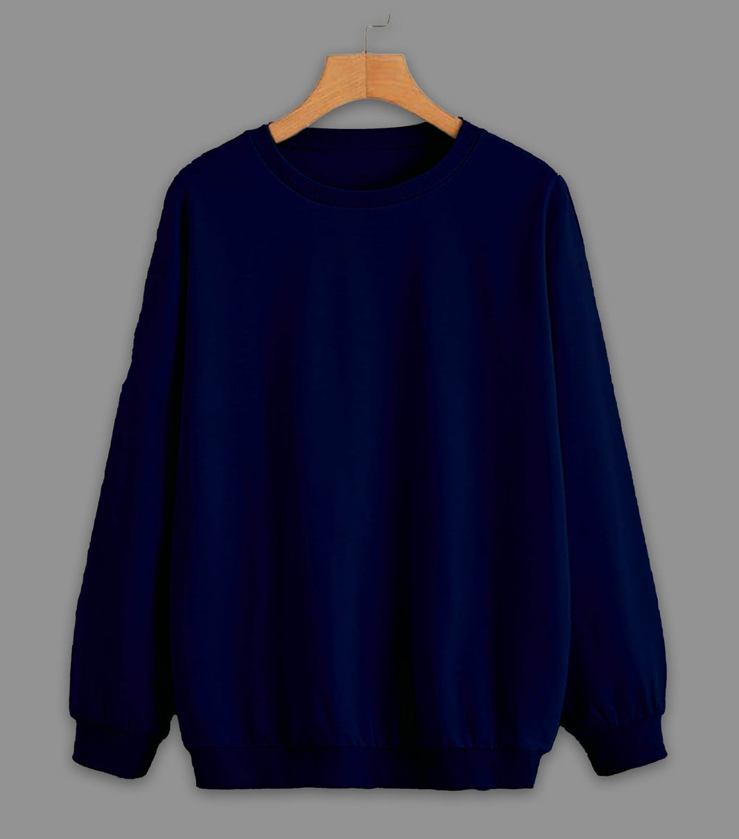 Vimal Jonney Navy Blue Solid Round Neck Cotton Fleece Sweatshirt for Men