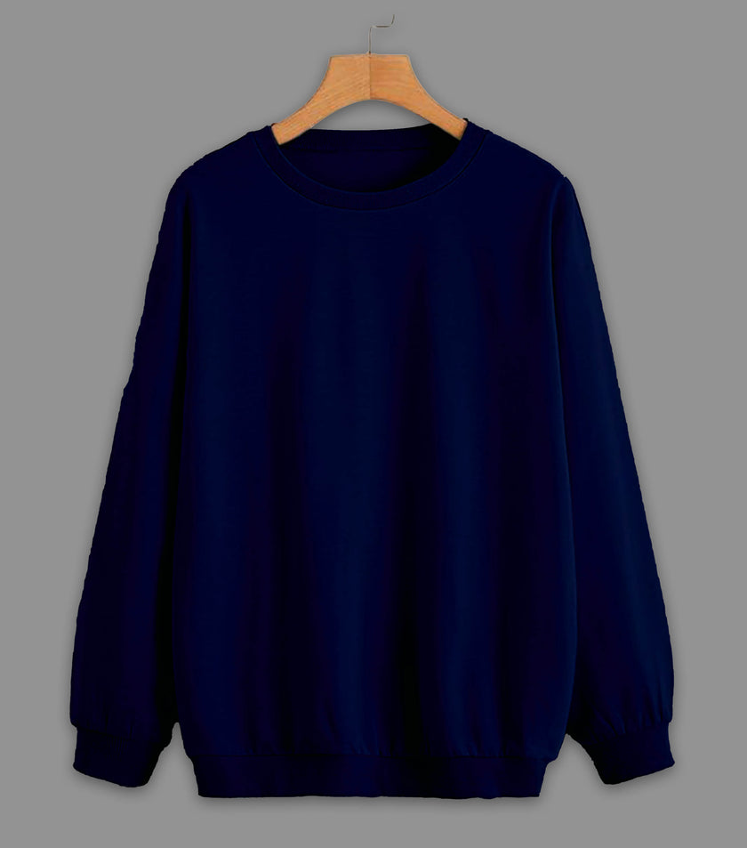 Vimal Jonney Navy Blue Solid Round Neck Cotton Fleece Sweatshirt for Men