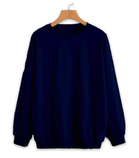 Vimal Jonney Navy Blue Solid Round Neck Cotton Fleece Sweatshirt for Women