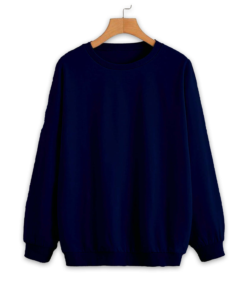 Vimal Jonney Navy Blue Solid Round Neck Cotton Fleece Sweatshirt for Women