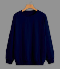 Vimal Jonney Navy Blue Solid Round Neck Cotton Fleece Sweatshirt for Women